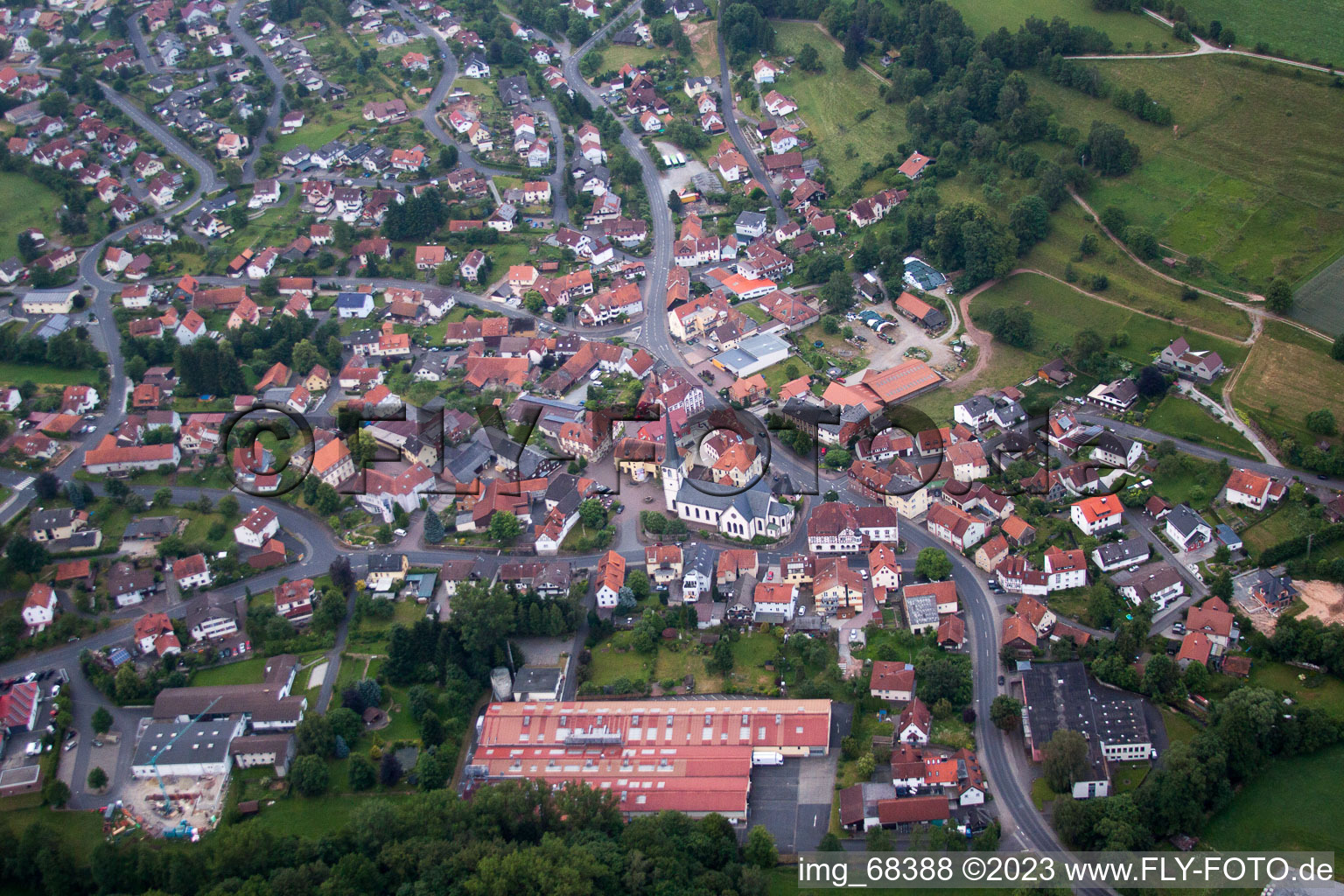 Aerial view of Poppenhausen in the state Hesse, Germany
