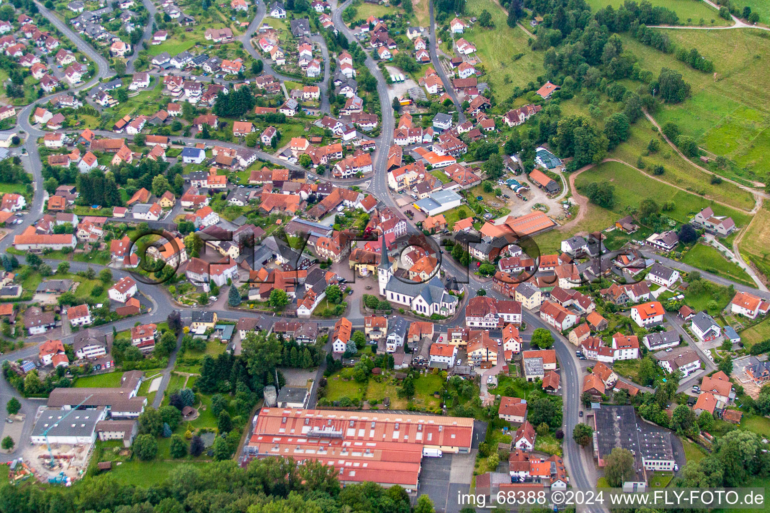 Aerial view of Poppenhausen in the state Hesse, Germany