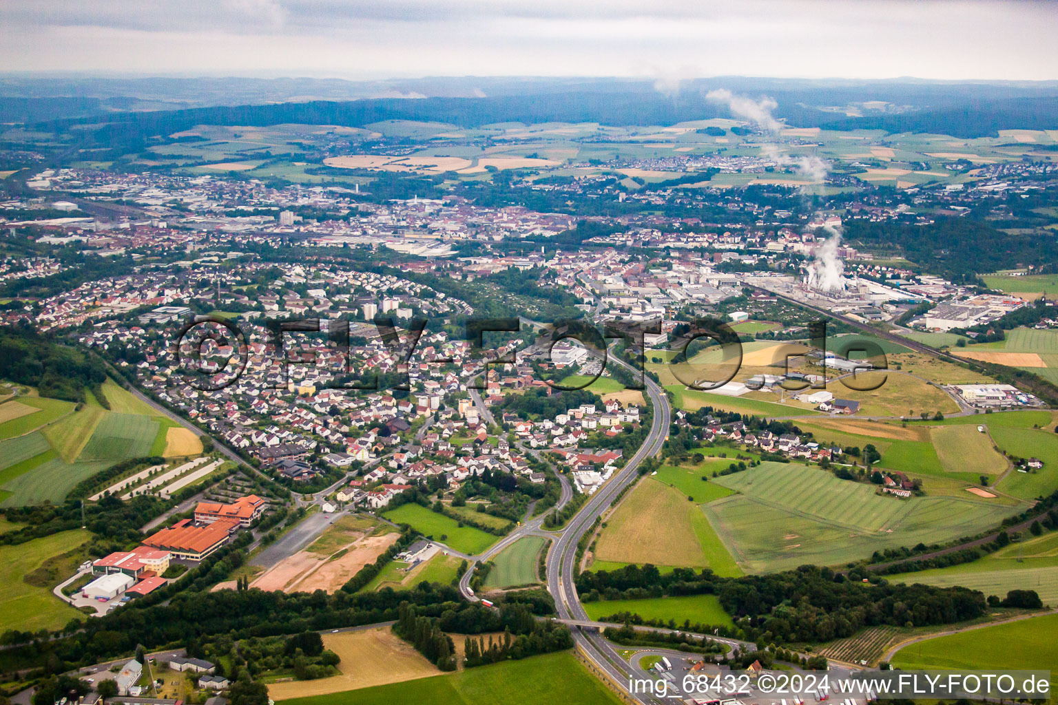 Aerial photograpy of From the east in Fulda in the state Hesse, Germany