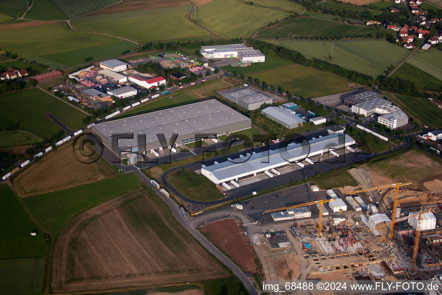 Besges, industrial area in Fulda in the state Hesse, Germany seen from a drone