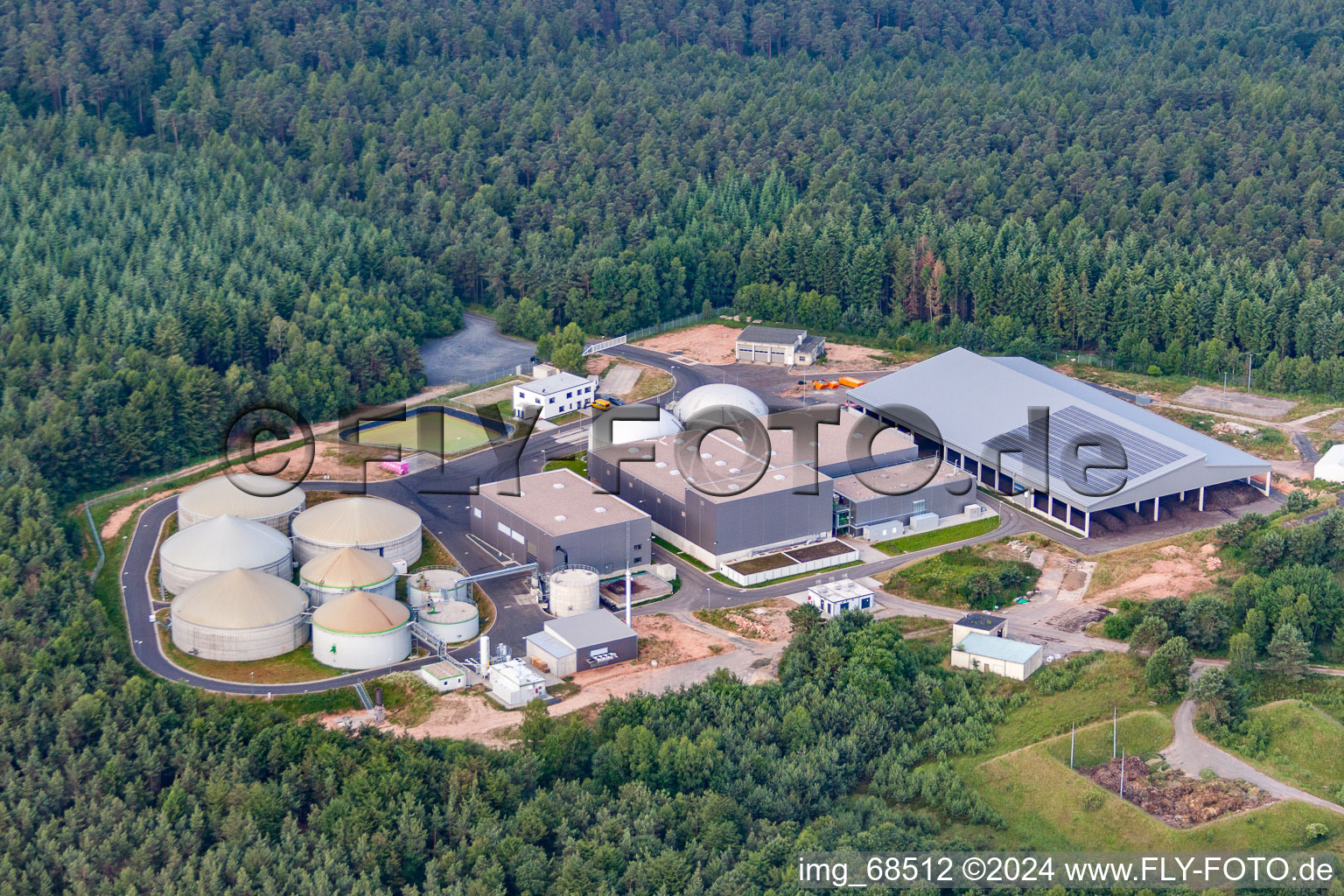 Aerial view of Building and production halls on the premises of the chemical manufacturers Biothan GmbH in the district Kleinlueder in Grossenlueder in the state Hesse, Germany