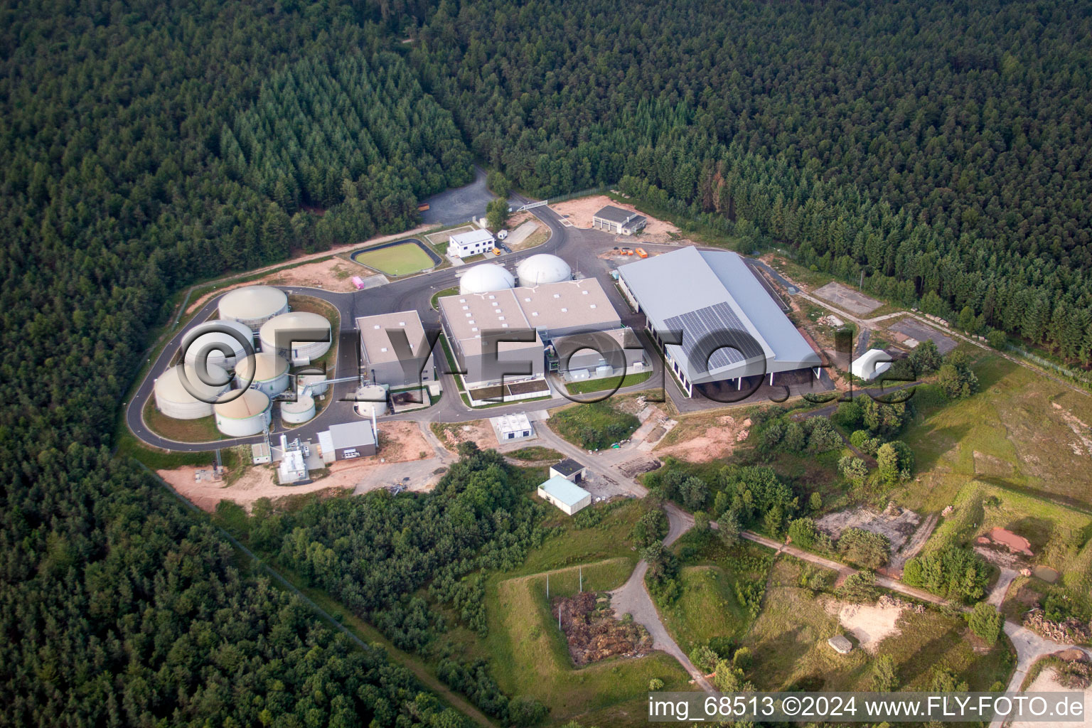 Aerial photograpy of Building and production halls on the premises of the chemical manufacturers Biothan GmbH in the district Kleinlueder in Grossenlueder in the state Hesse, Germany