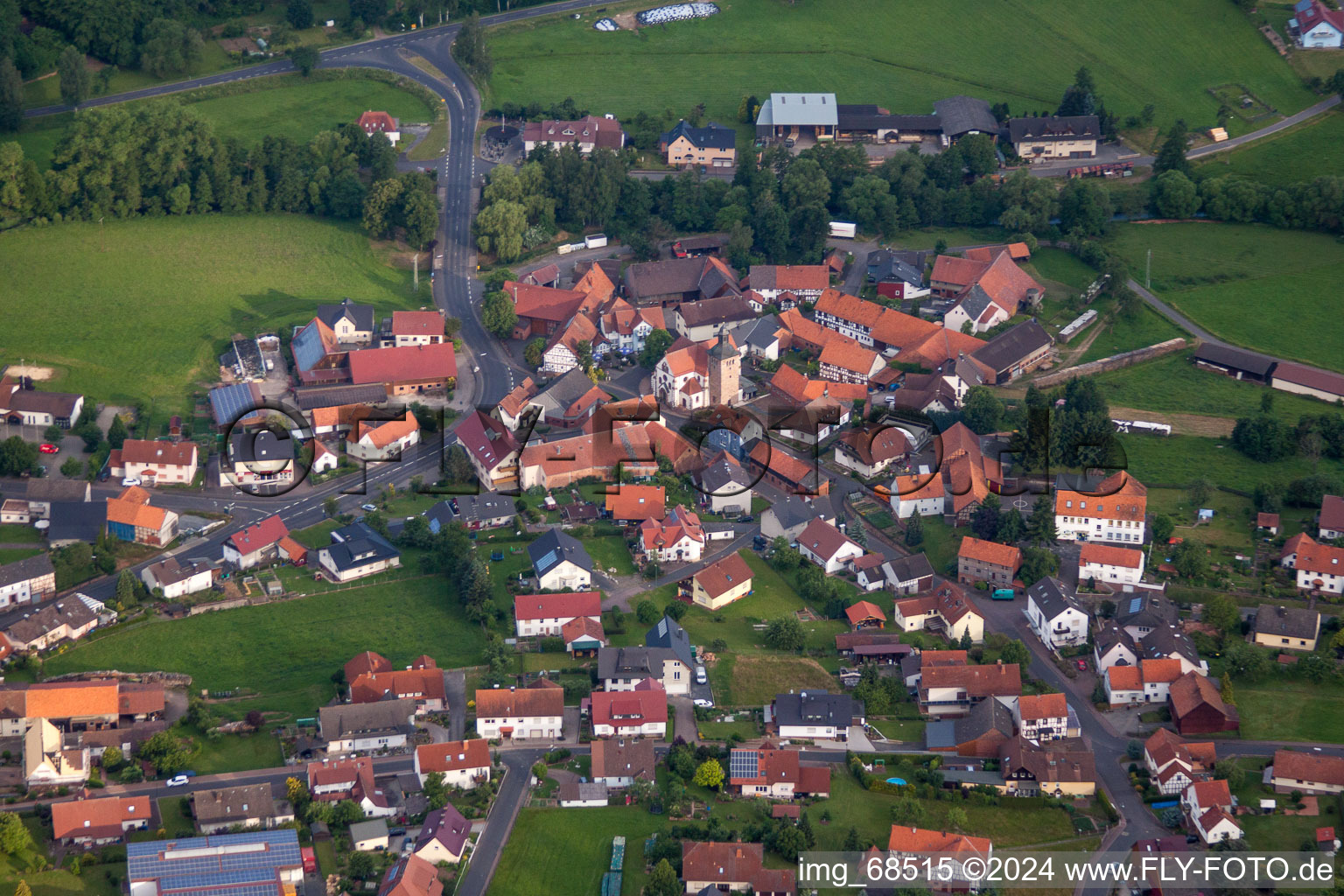 Aerial view of Village view in the district Kleinlüder in Großenlüder in the state Hesse, Germany