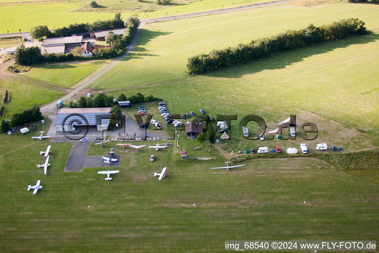 Runway with tarmac terrain of airfield UL Pilotes from Jossa in the district Jossa in Hosenfeld in the state Hesse, Germany