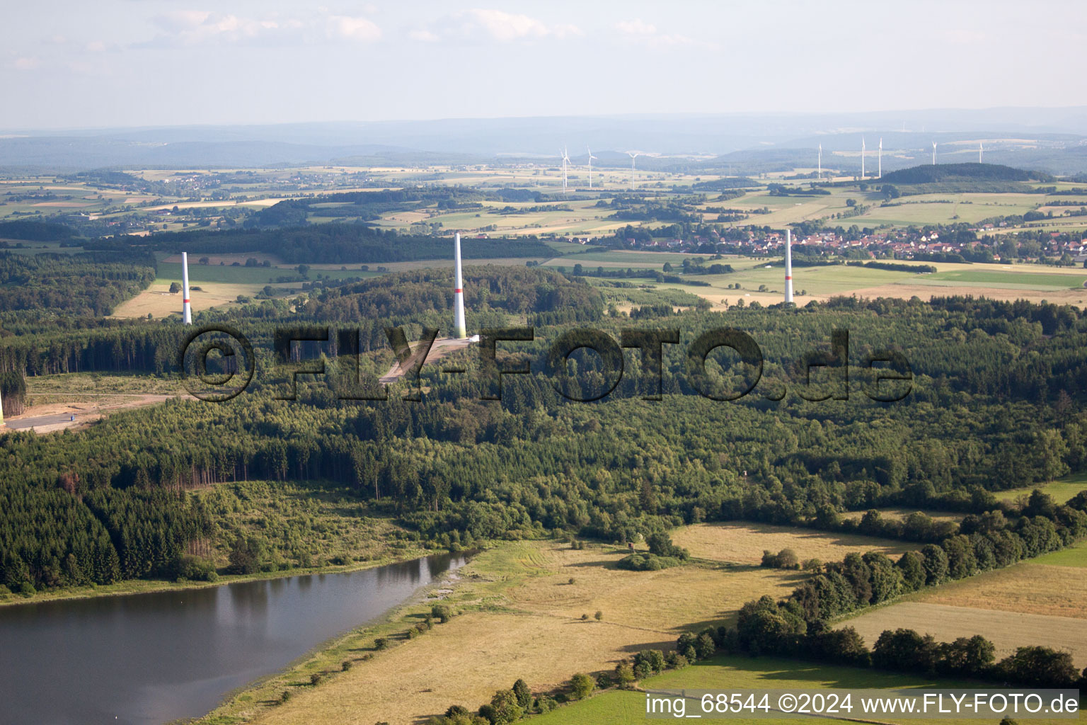 Aerial view of Construction site for wind turbine installation in Freiensteinau in the state Hesse, Germany