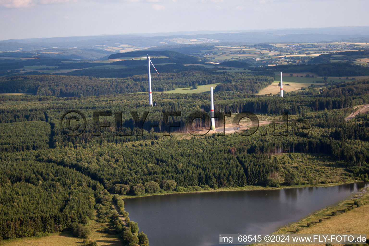 Aerial photograpy of Construction site for wind turbine installation in Freiensteinau in the state Hesse, Germany