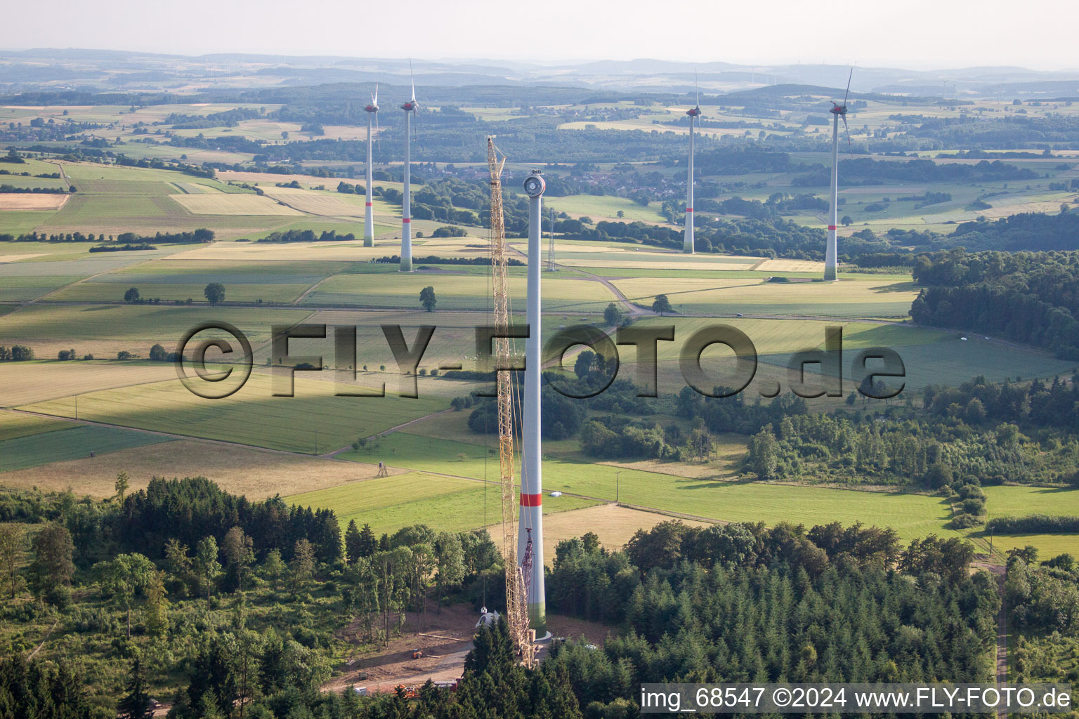 Construction site for wind turbine installation in Freiensteinau in the state Hesse, Germany