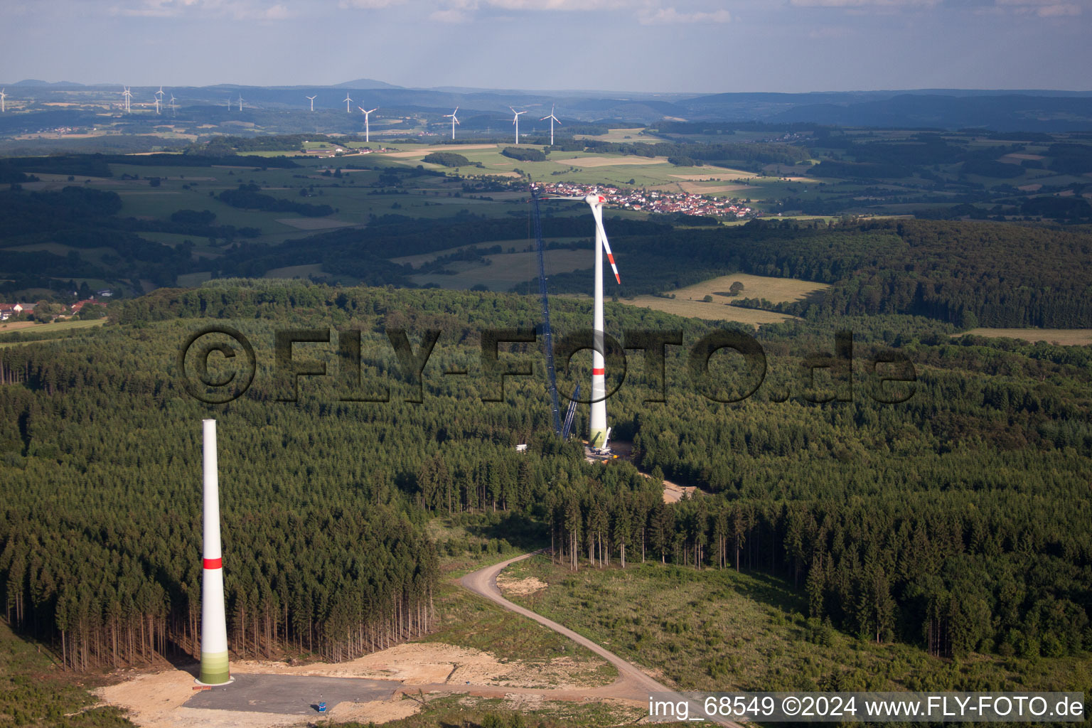 Construction site for wind turbine installation in Freiensteinau in the state Hesse, Germany