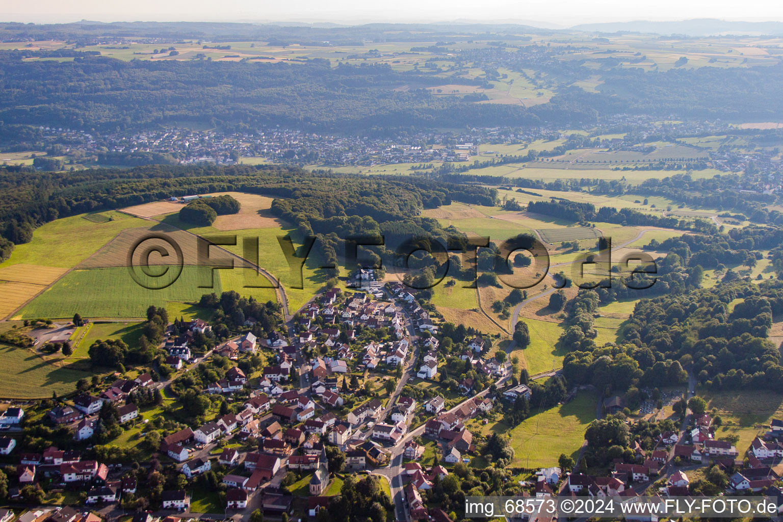 From the east in the district Udenhain in Brachttal in the state Hesse, Germany