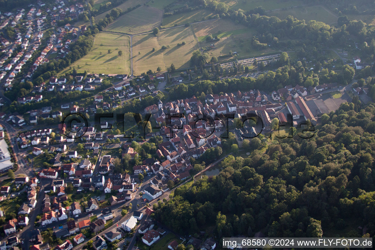 Aerial view of Wächtersbach in the state Hesse, Germany