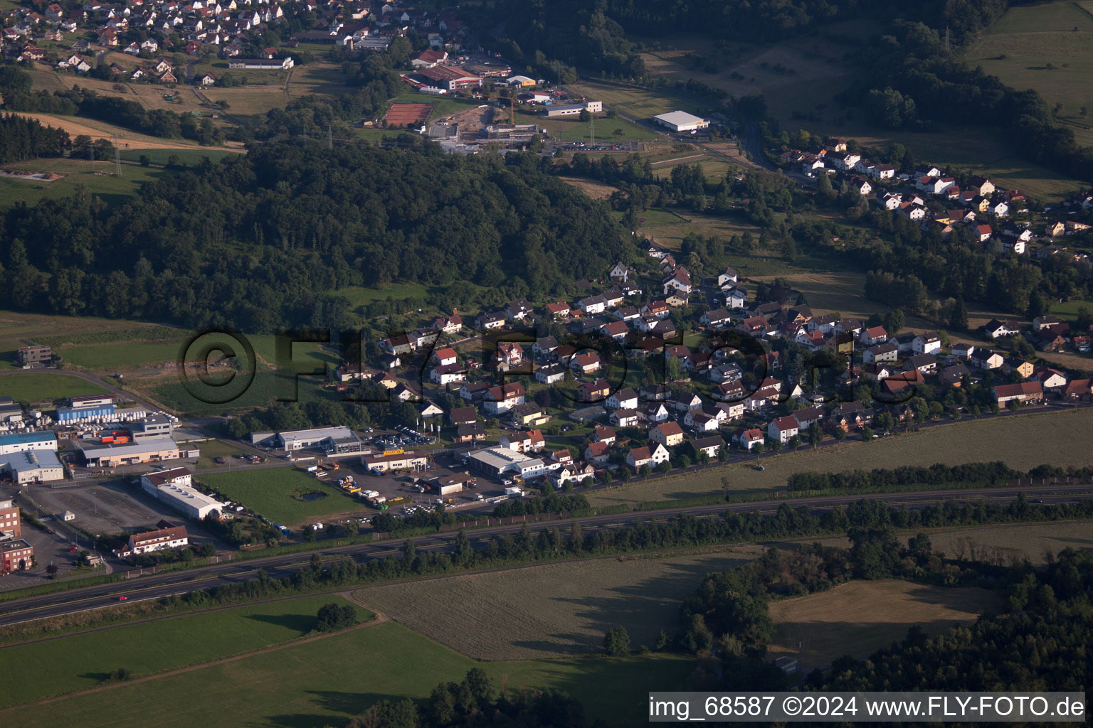 Aerial view of Wirtheim in Neuwirtheim in the state Hesse, Germany