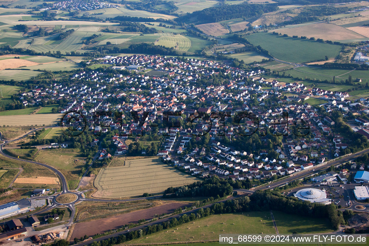 Town View of the streets and houses of the residential areas in Gelnhausen in the state Hesse, Germany