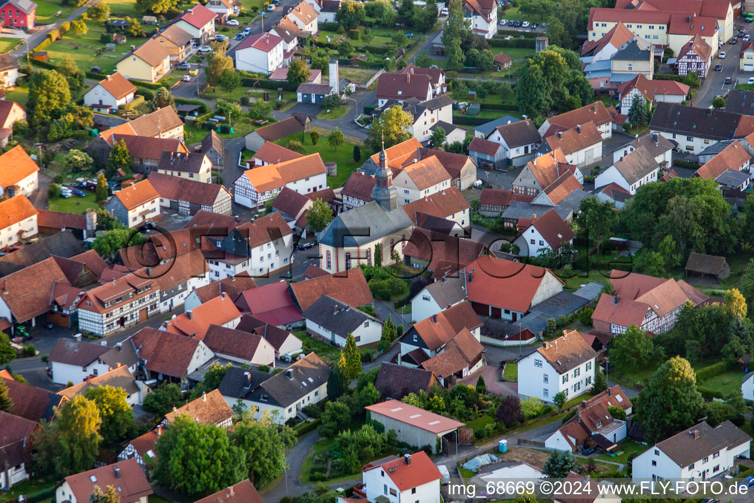 Church in the town centre in the district Burkhards in Schotten in the state Hesse, Germany