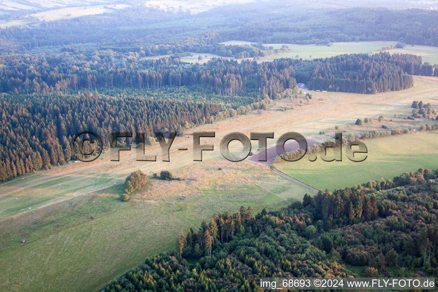 Aerial view of Gliding airfield in Hoherodskopf in the state Hesse, Germany