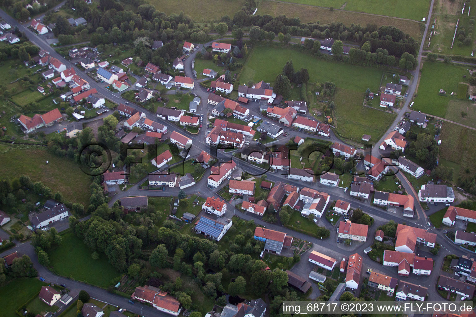 Aerial view of Ilbeshausen in the state Hesse, Germany