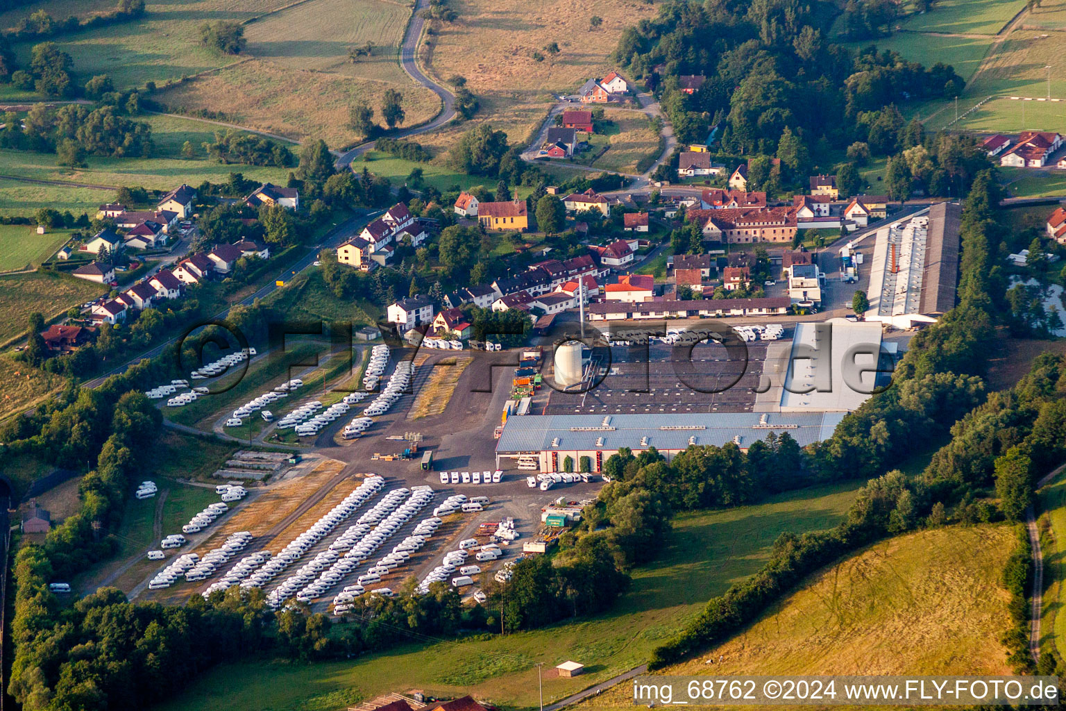 Buildings and production halls on the motorhome and caravan vehicle construction site Knaus Tabbert in Sinntal in the state Hesse, Germany