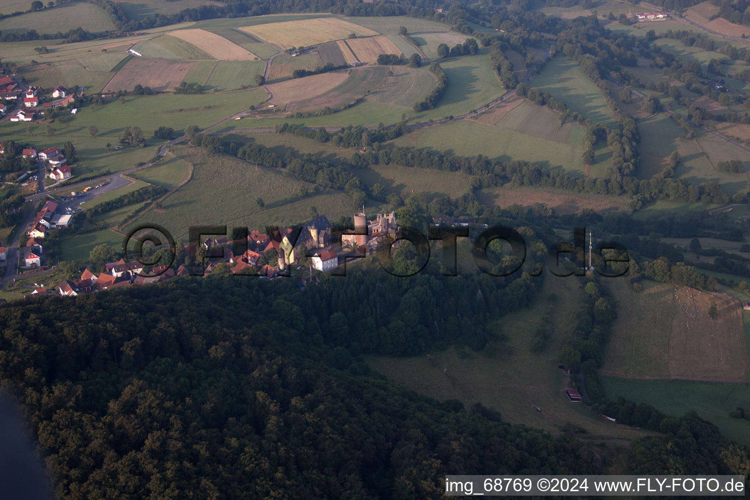 Aerial view of Schwarzenfels in the state Hesse, Germany