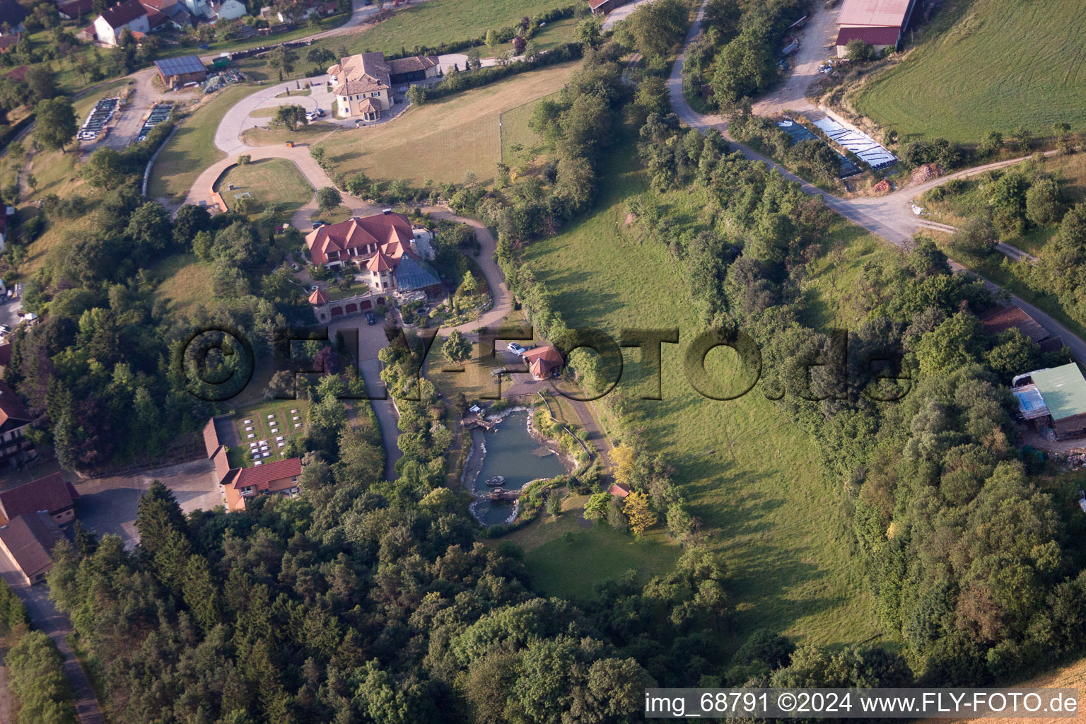 Aerial view of Oberleichtersbach in the state Bavaria, Germany