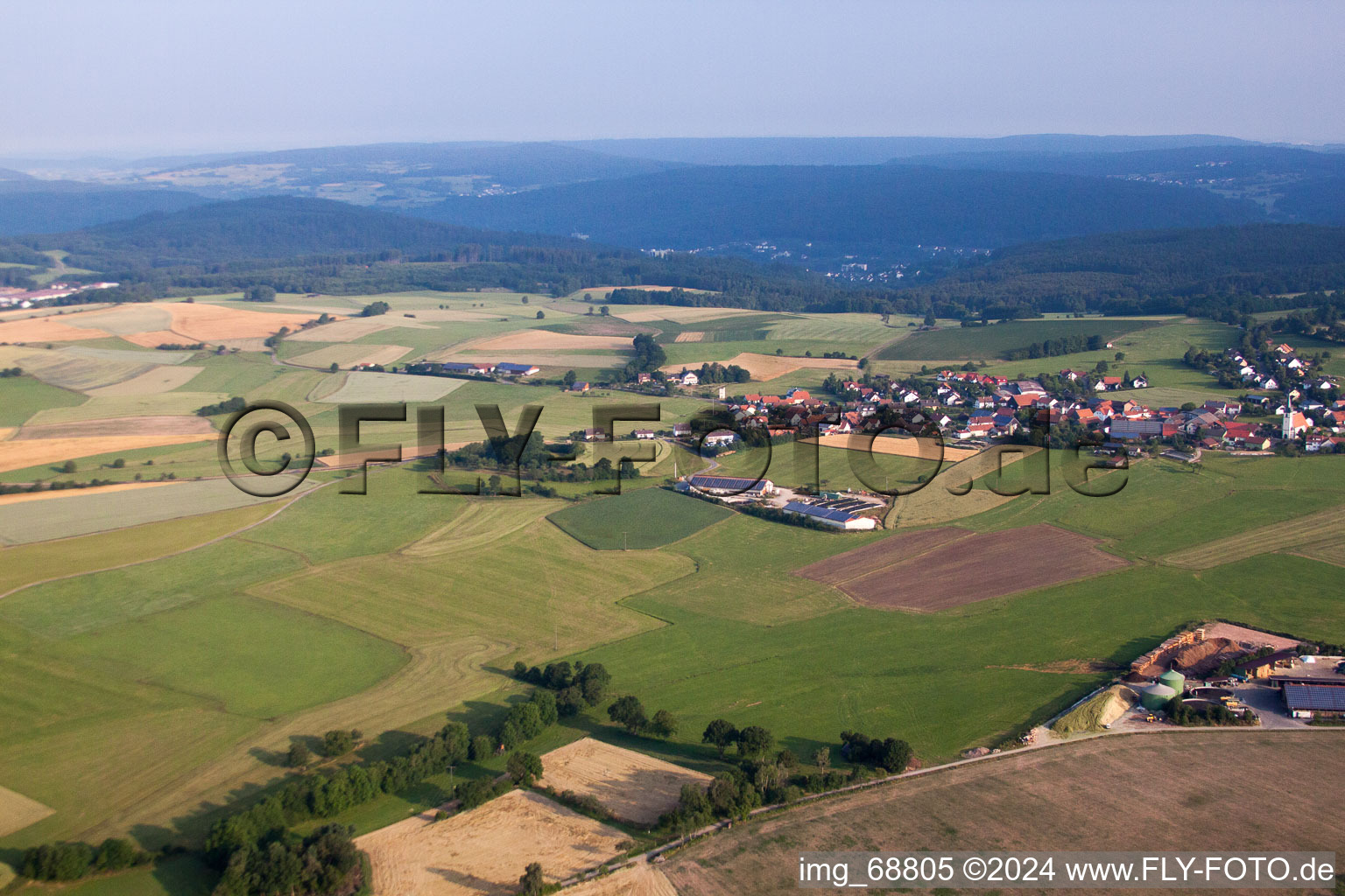 Aerial view of Village view in the district Breitenbach in Oberleichtersbach in the state Bavaria, Germany