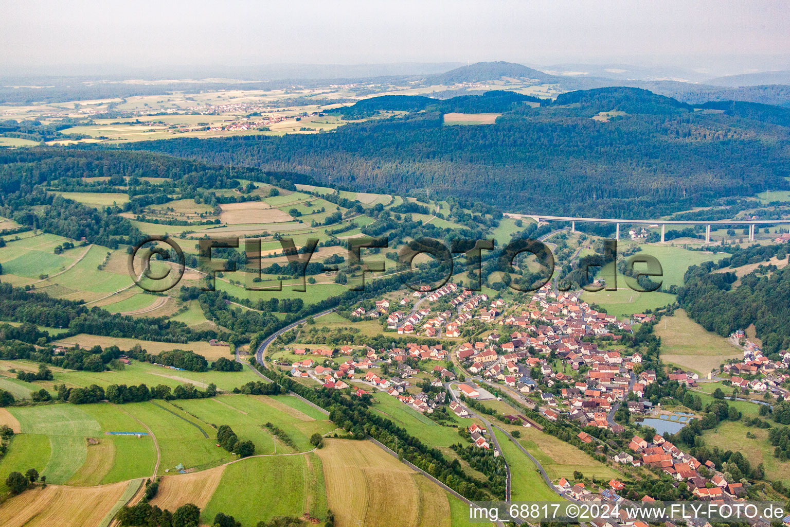 Aerial view of Sinntal Bridge on the A7 motorway in Riedenberg in the state Bavaria, Germany