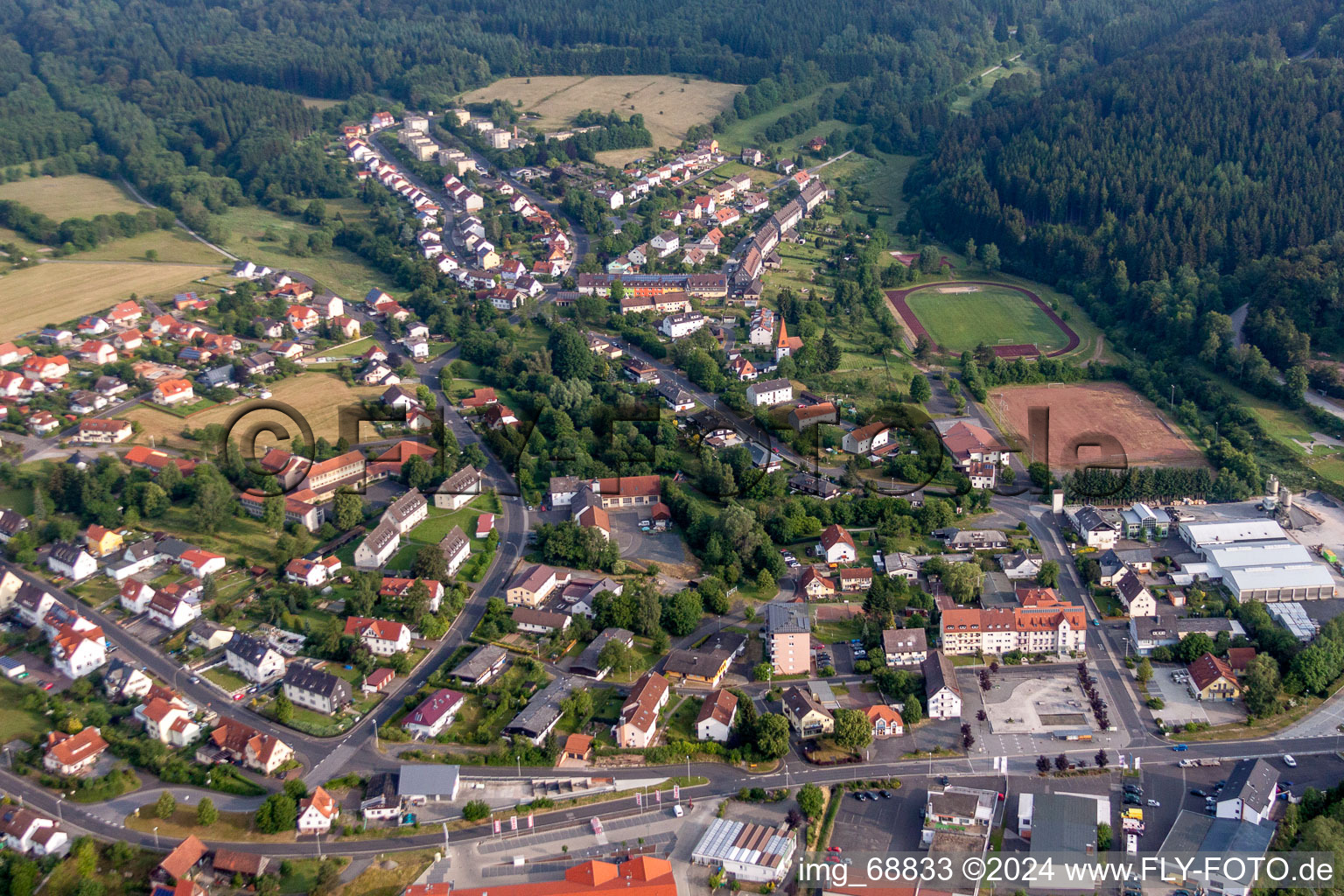 Town View of the streets and houses of the residential areas in Wildflecken in the state Bavaria, Germany