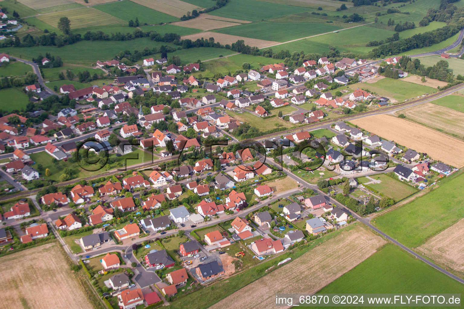 Aerial view of District Rönshausen in Eichenzell in the state Hesse, Germany