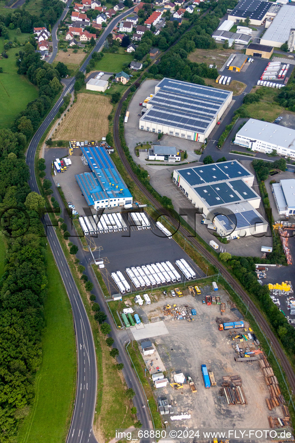 Industrial area and company settlement with Roland Böhm Karosserie-und Fahrzeugbau GmbH & Co. KG in the district Welkers in Eichenzell in the state Hesse, Germany