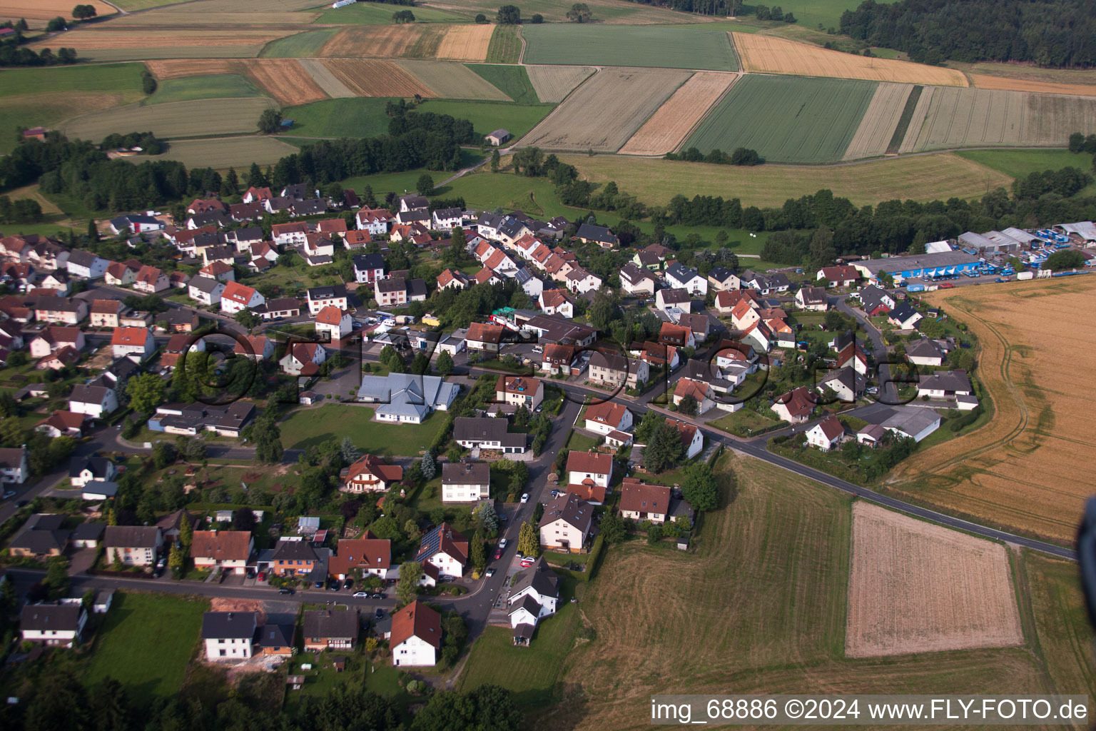 Aerial view of Center market in Neuhof in the state Hesse, Germany