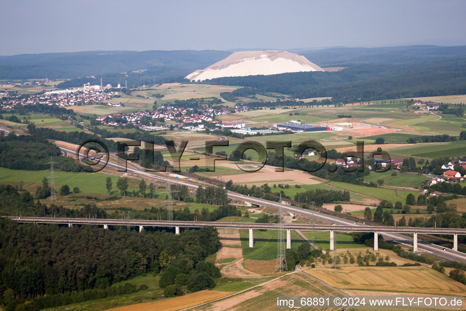 Monte Kali at Neuhof behind the southern Fliedetal bridge for the railway over the A66 in the district Hattenhof in Neuhof in the state Hesse, Germany