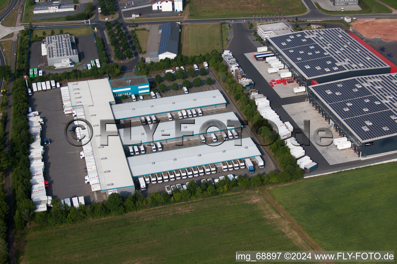 Industrial area with the DPD depot in the district Dorfborn in Neuhof in the state Hesse, Germany