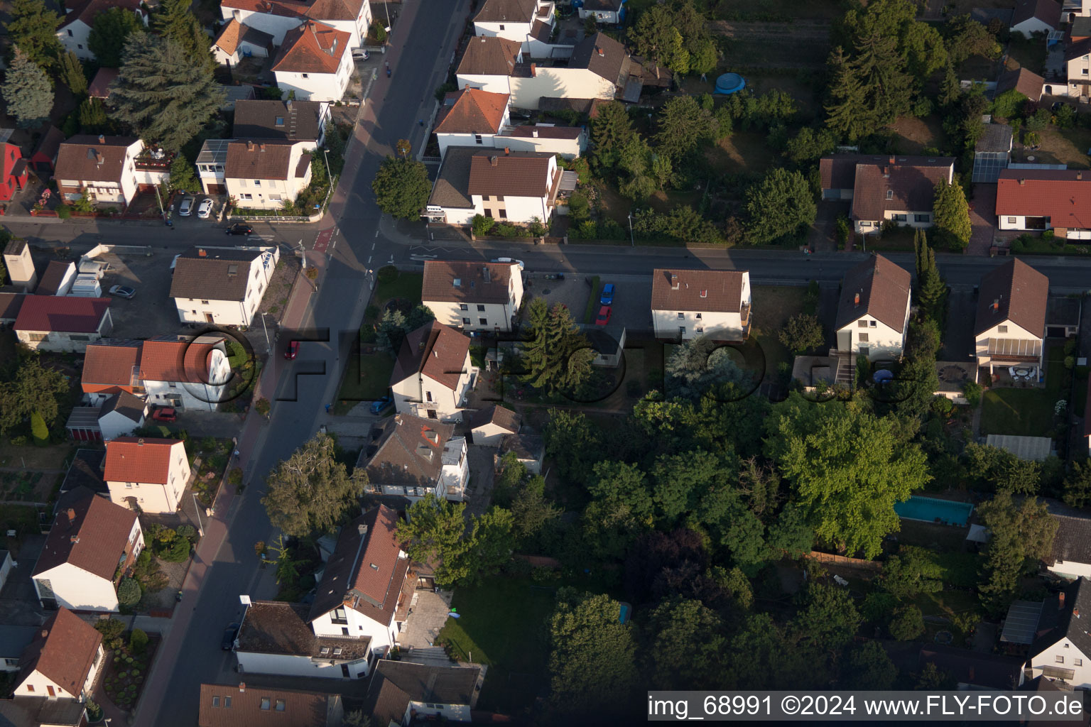 District Dannstadt in Dannstadt-Schauernheim in the state Rhineland-Palatinate, Germany seen from a drone