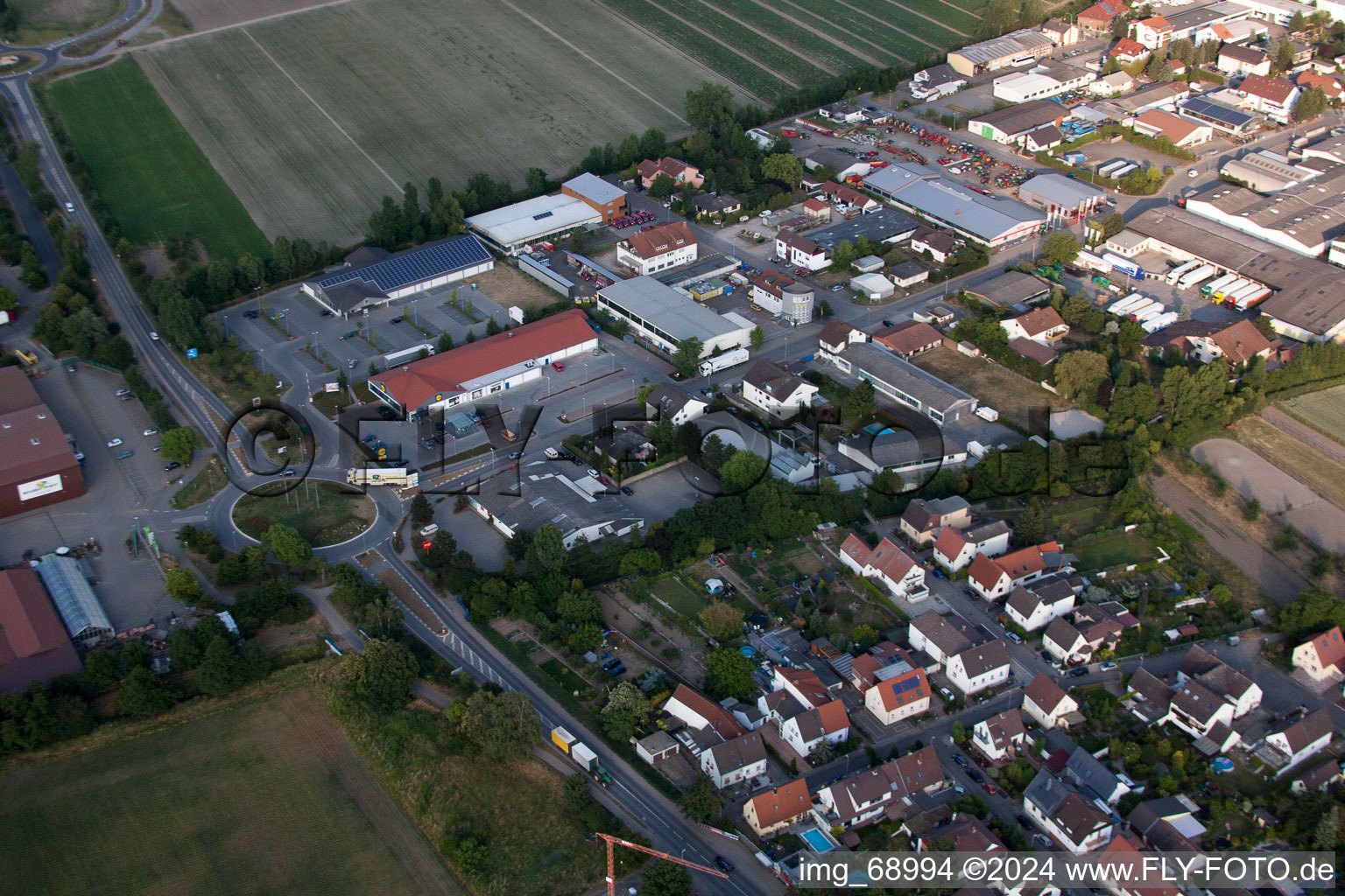 Aerial view of AldiLidl in the district Dannstadt in Dannstadt-Schauernheim in the state Rhineland-Palatinate, Germany