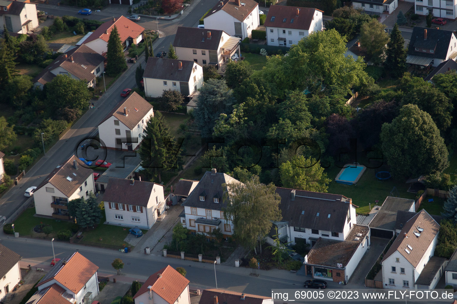 District Dannstadt in Dannstadt-Schauernheim in the state Rhineland-Palatinate, Germany seen from above