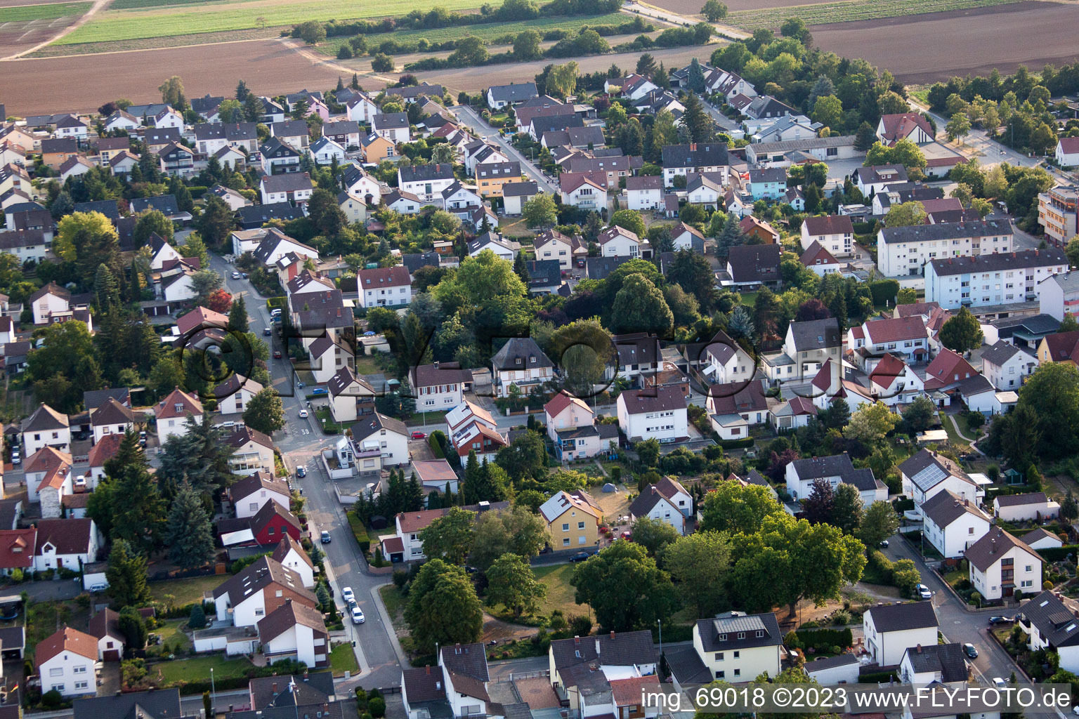 District Dannstadt in Dannstadt-Schauernheim in the state Rhineland-Palatinate, Germany seen from a drone