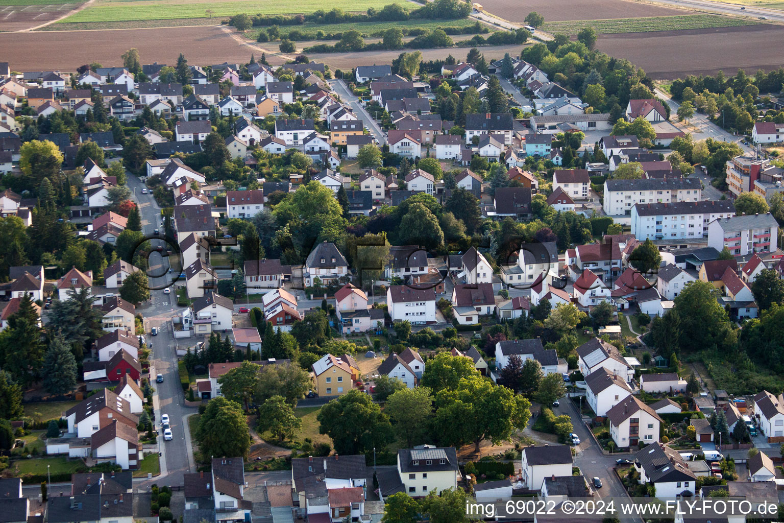 District Dannstadt in Dannstadt-Schauernheim in the state Rhineland-Palatinate, Germany seen from above