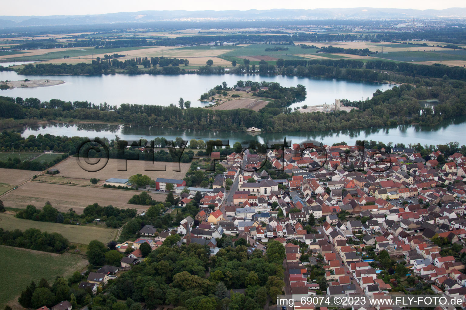 District Roxheim in Bobenheim-Roxheim in the state Rhineland-Palatinate, Germany from the plane