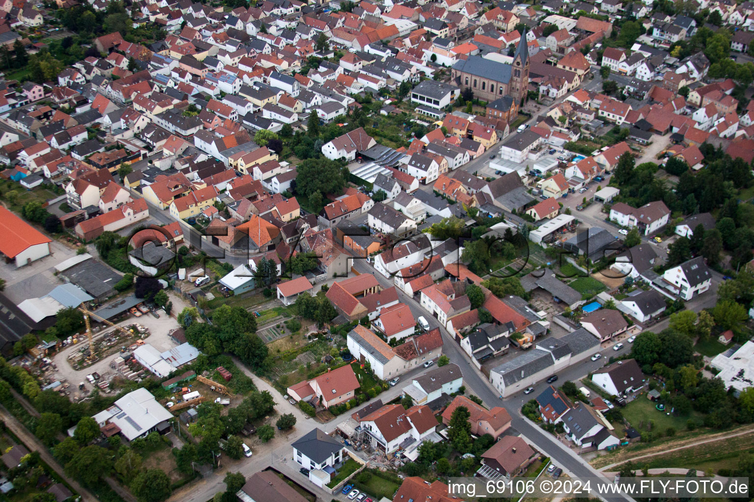 District Bobenheim in Bobenheim-Roxheim in the state Rhineland-Palatinate, Germany seen from a drone