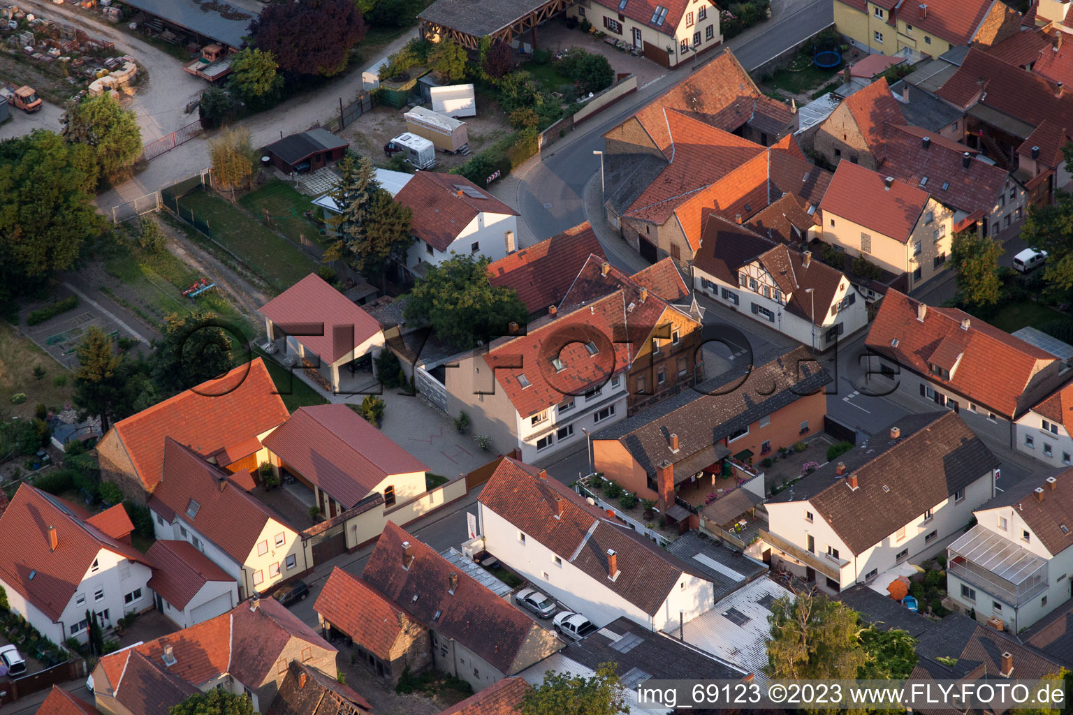 District Bobenheim in Bobenheim-Roxheim in the state Rhineland-Palatinate, Germany from the drone perspective