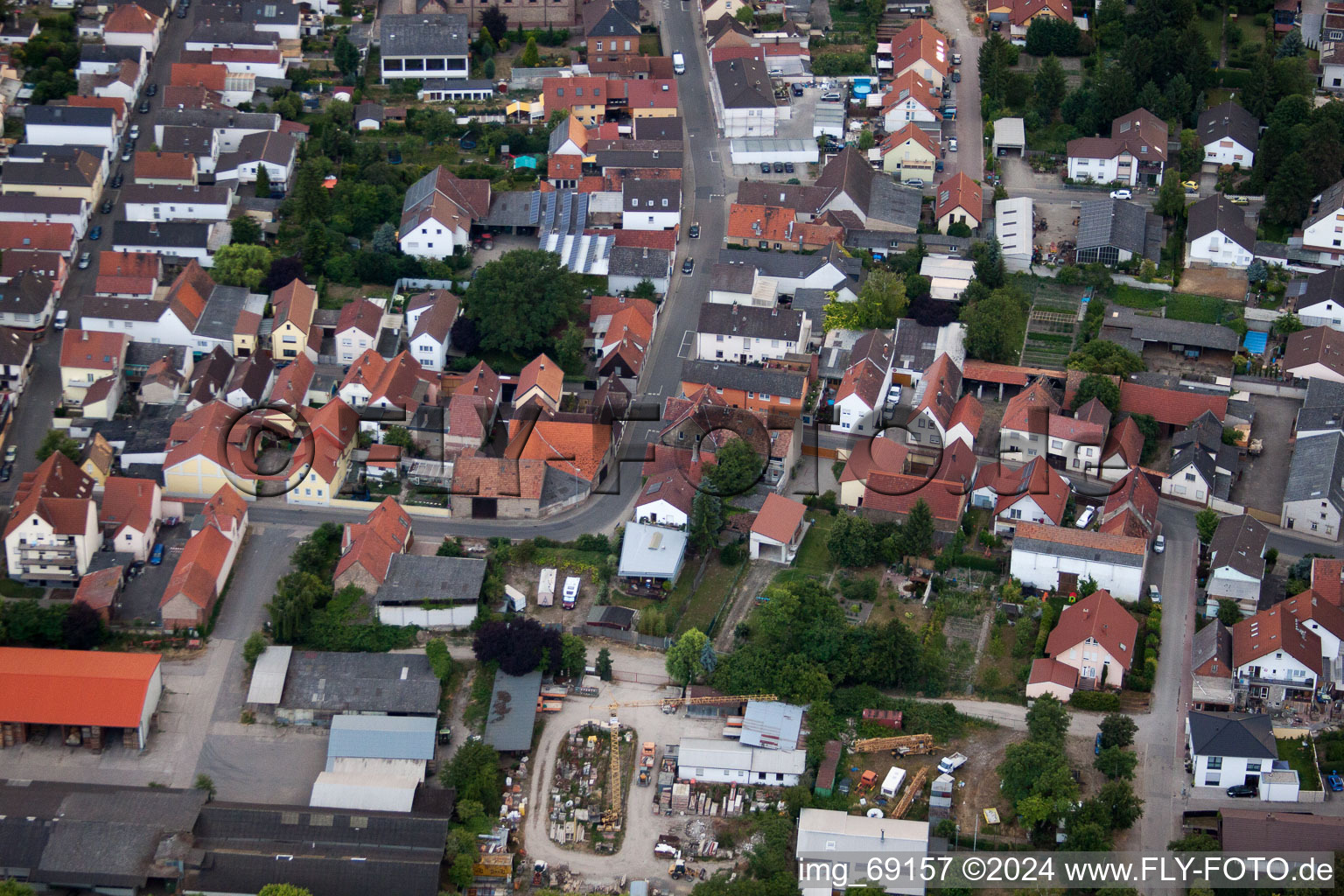 District Bobenheim in Bobenheim-Roxheim in the state Rhineland-Palatinate, Germany from the drone perspective