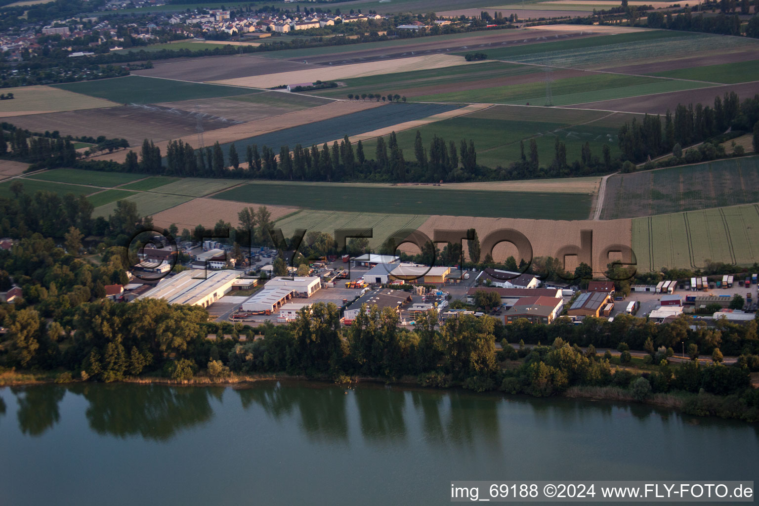 Aerial view of Industriestr in the district Roxheim in Bobenheim-Roxheim in the state Rhineland-Palatinate, Germany