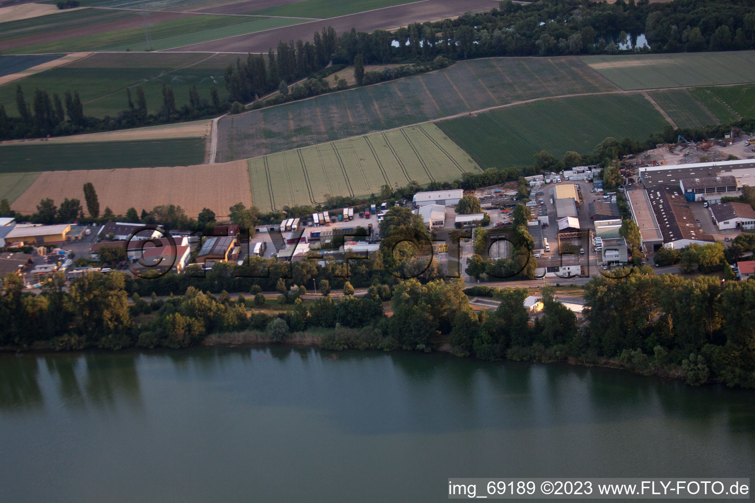 Aerial photograpy of Industriestr in the district Roxheim in Bobenheim-Roxheim in the state Rhineland-Palatinate, Germany
