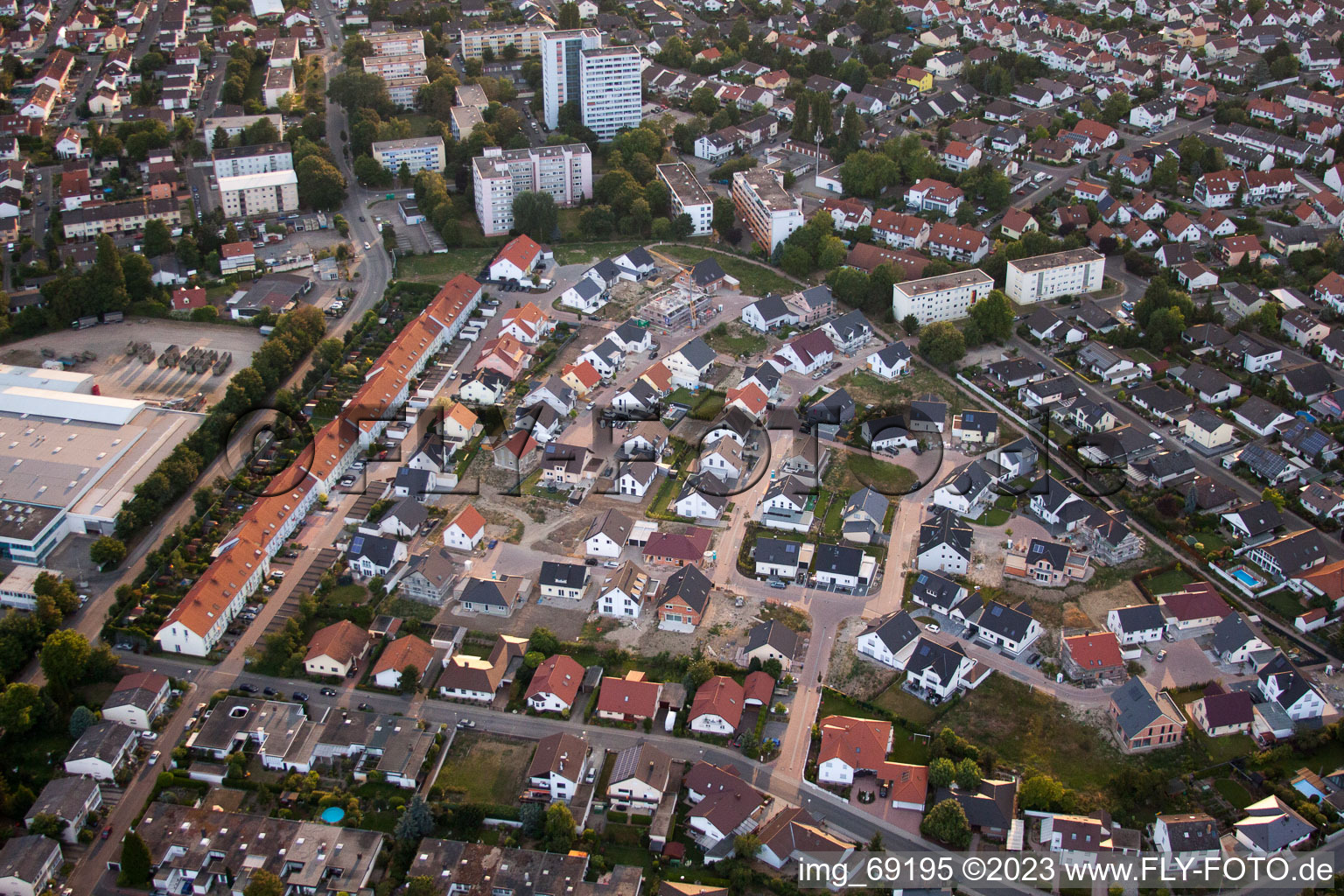 District Roxheim in Bobenheim-Roxheim in the state Rhineland-Palatinate, Germany from the drone perspective