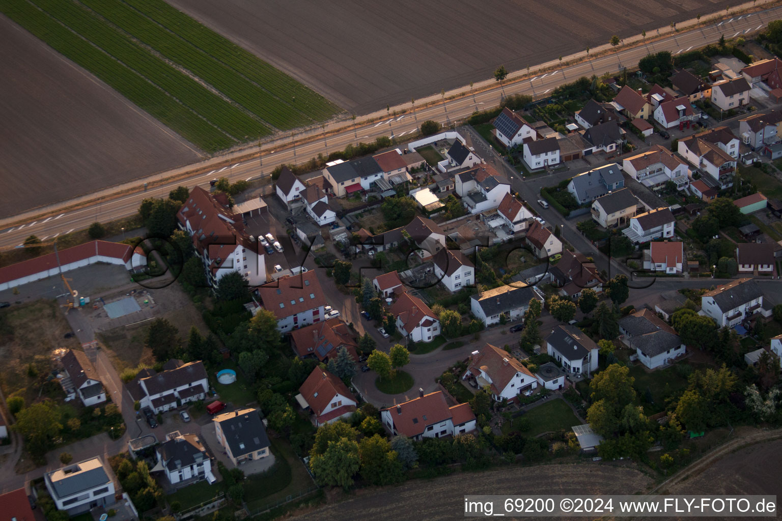 District Roxheim in Bobenheim-Roxheim in the state Rhineland-Palatinate, Germany seen from a drone