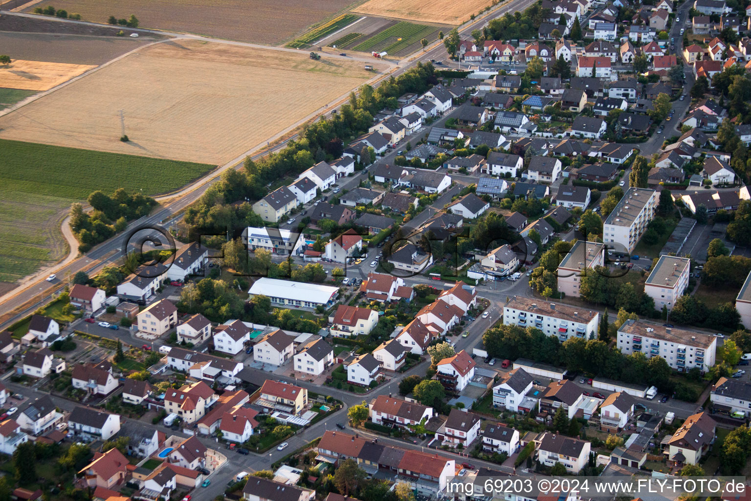 Oblique view of District Roxheim in Bobenheim-Roxheim in the state Rhineland-Palatinate, Germany