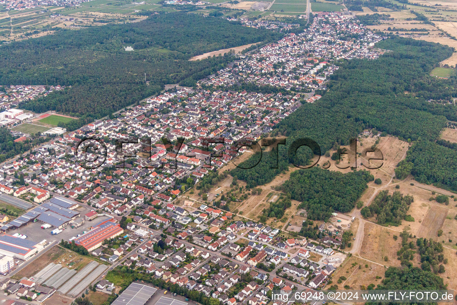 City area with outside districts and inner city area in Maxdorf in the state Rhineland-Palatinate, Germany