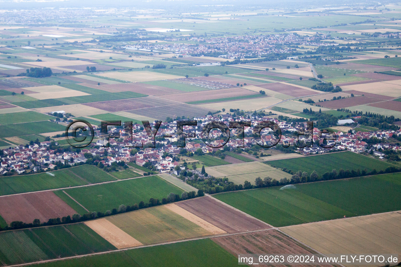 Ellerstadt in the state Rhineland-Palatinate, Germany seen from a drone