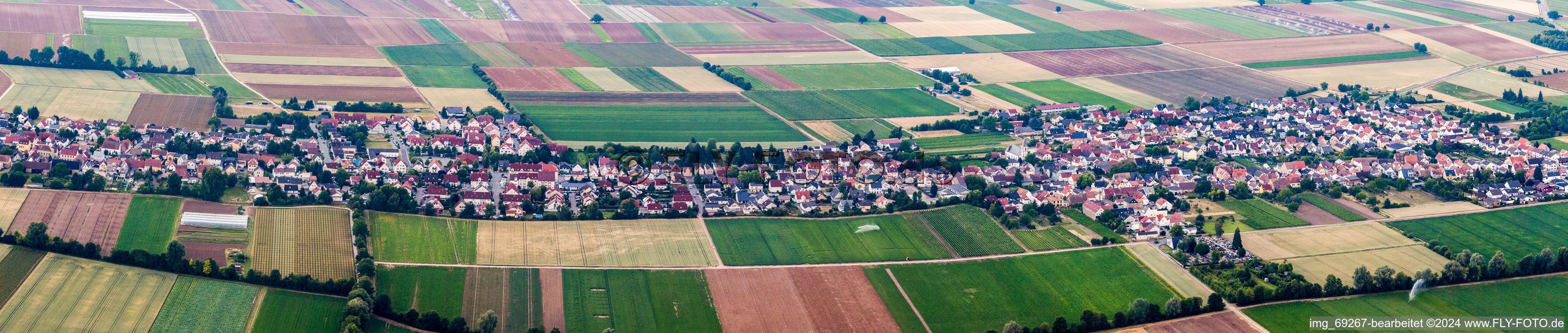 Panoramic perspective Town View of the streets and houses of the residential areas in Roedersheim-Gronau in the state Rhineland-Palatinate, Germany