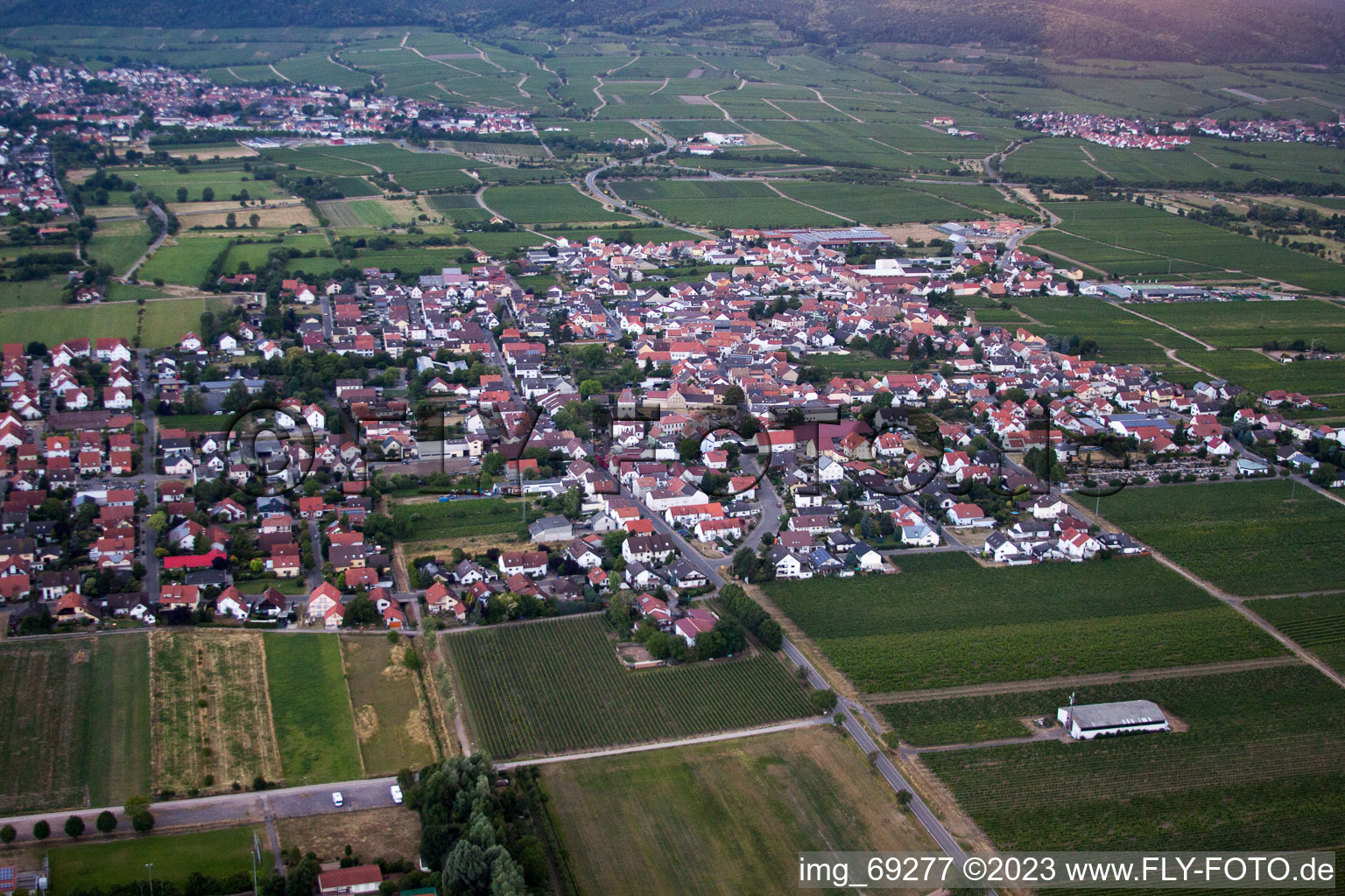 Aerial view of Niederkirchen in Niederkirchen bei Deidesheim in the state Rhineland-Palatinate, Germany