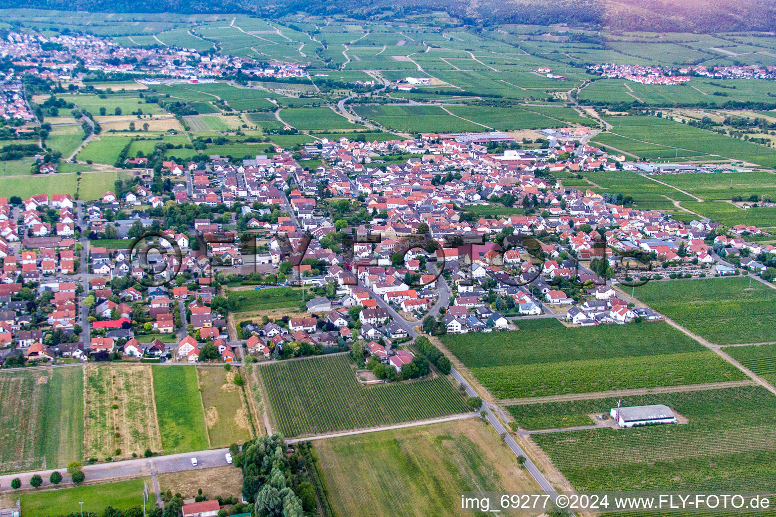 Aerial view of Niederkirchen in Niederkirchen bei Deidesheim in the state Rhineland-Palatinate, Germany