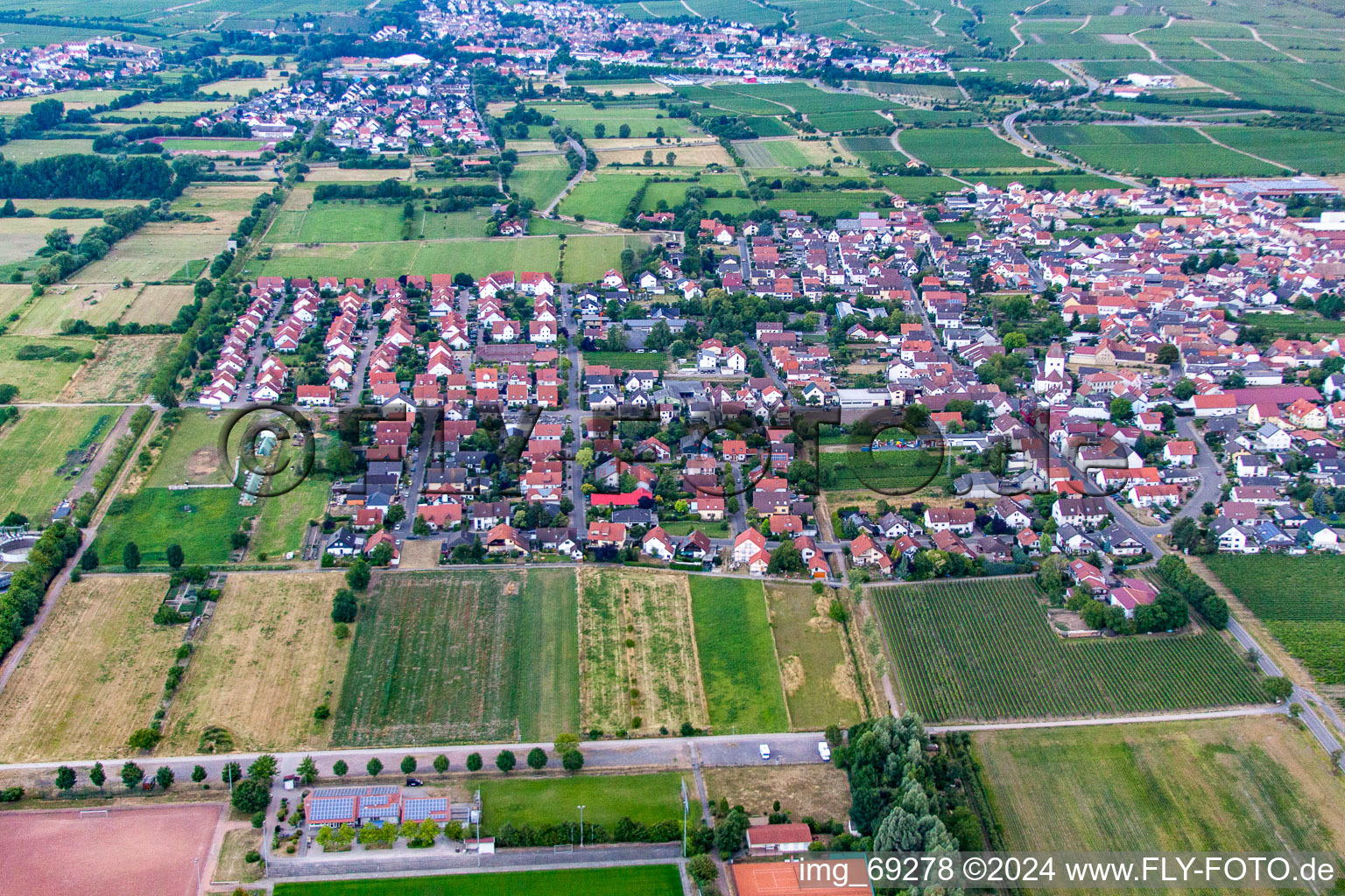 Aerial view of From the east in the district Niederkirchen in Niederkirchen bei Deidesheim in the state Rhineland-Palatinate, Germany